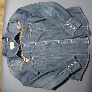 Gap Embroidered Denim Snap Shirt Wm L